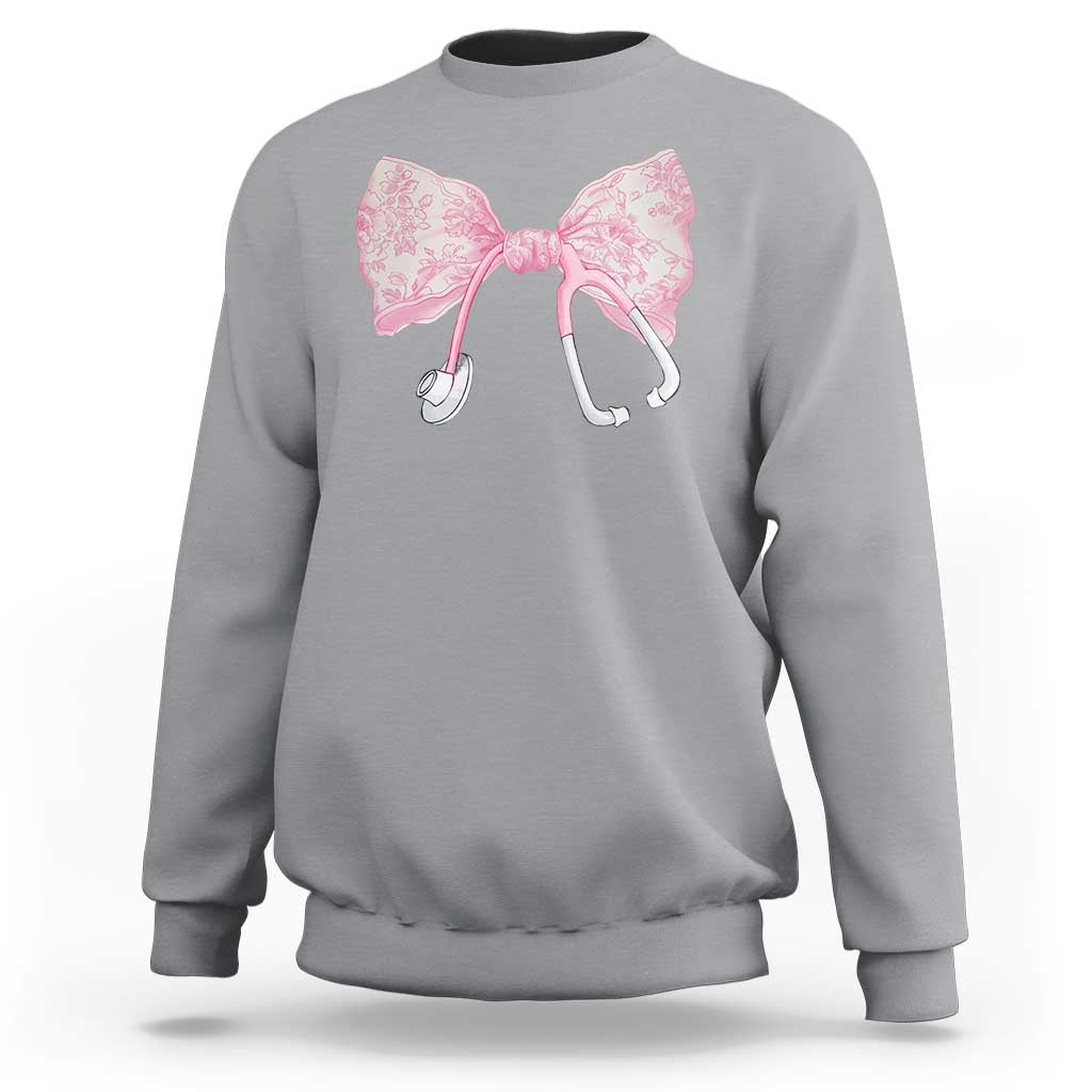 Pink Coquette Nurse Sweatshirt Toile de Jouy Stethoscope Bow - Wonder Print Shop