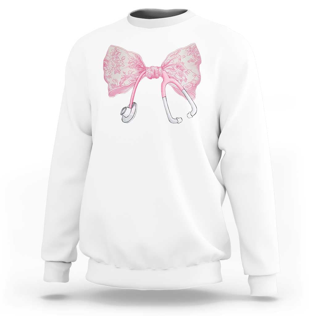 Pink Coquette Nurse Sweatshirt Toile de Jouy Stethoscope Bow - Wonder Print Shop