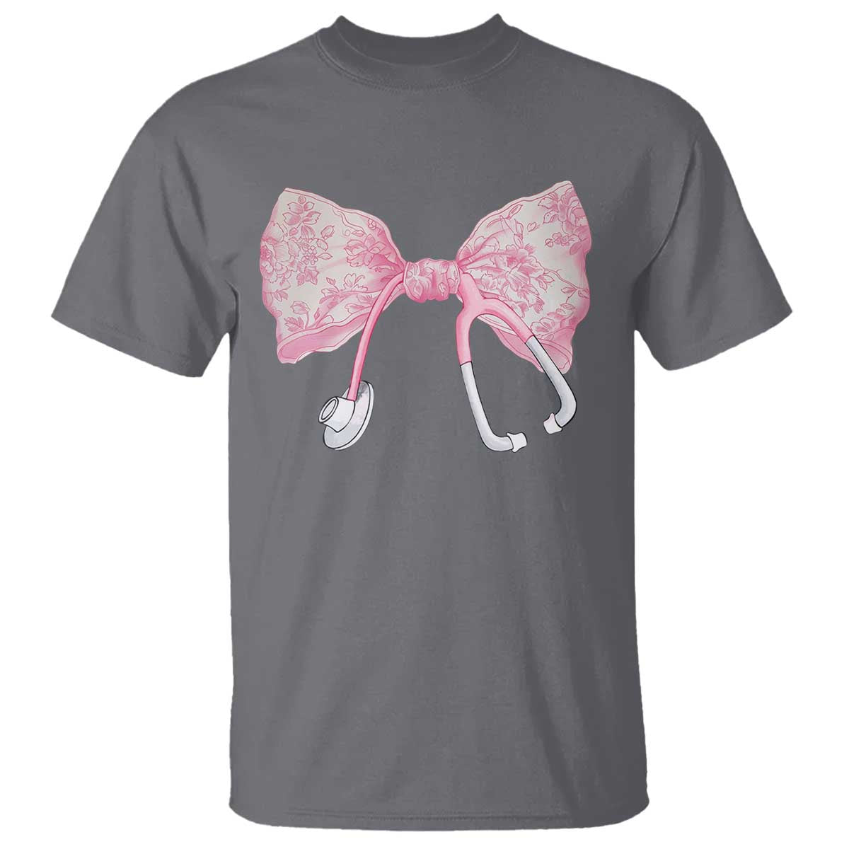 Pink Coquette Nurse T Shirt Toile de Jouy Stethoscope Bow - Wonder Print Shop