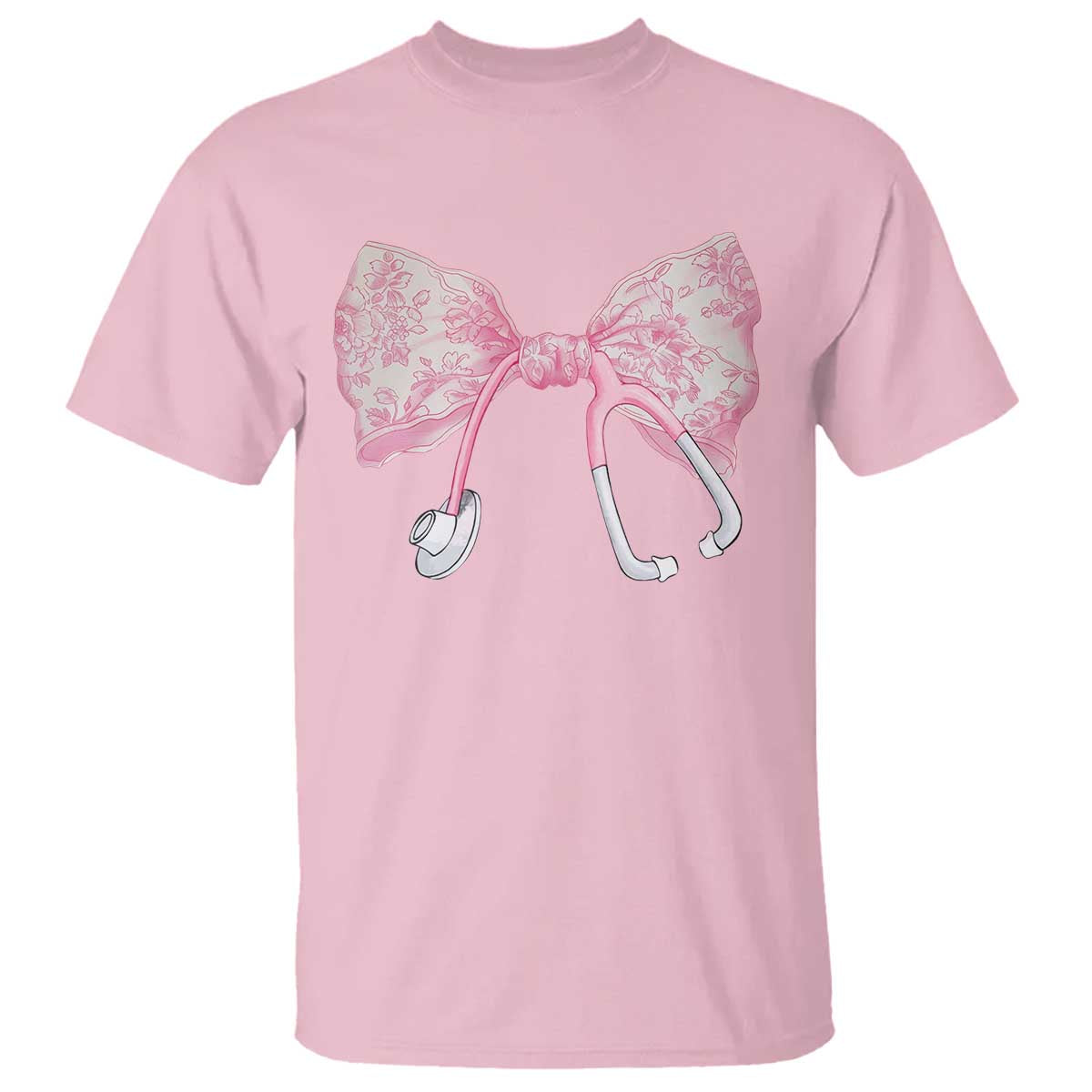 Pink Coquette Nurse T Shirt Toile de Jouy Stethoscope Bow - Wonder Print Shop