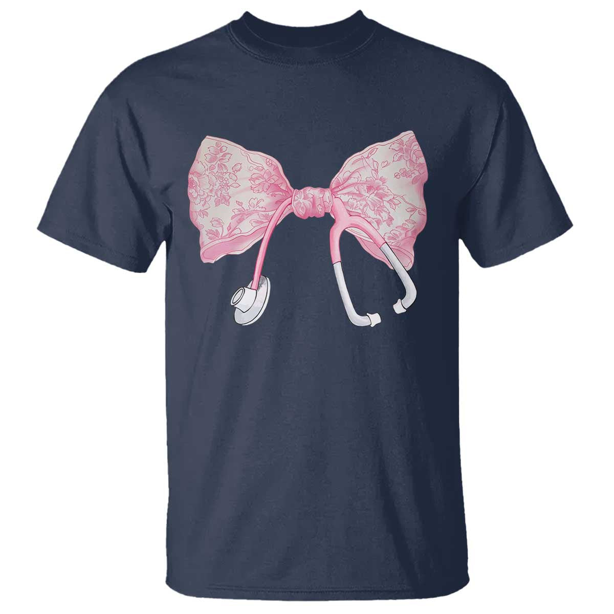 Pink Coquette Nurse T Shirt Toile de Jouy Stethoscope Bow - Wonder Print Shop