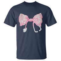 Pink Coquette Nurse T Shirt Toile de Jouy Stethoscope Bow - Wonder Print Shop