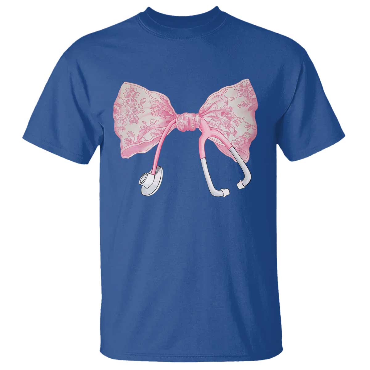 Pink Coquette Nurse T Shirt Toile de Jouy Stethoscope Bow - Wonder Print Shop