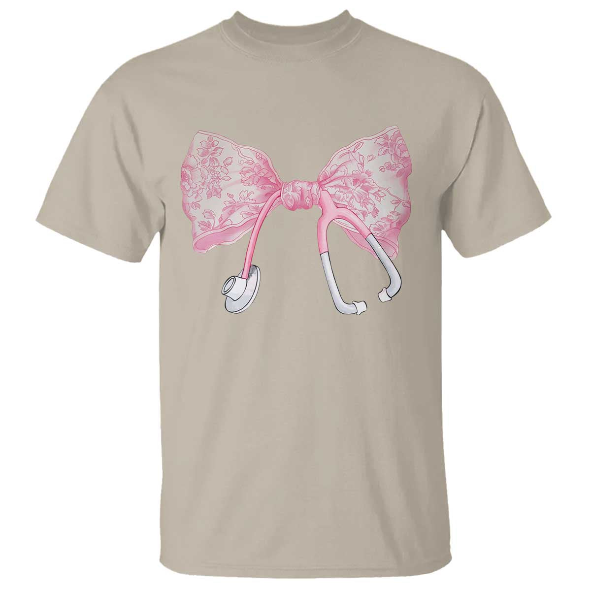 Pink Coquette Nurse T Shirt Toile de Jouy Stethoscope Bow - Wonder Print Shop