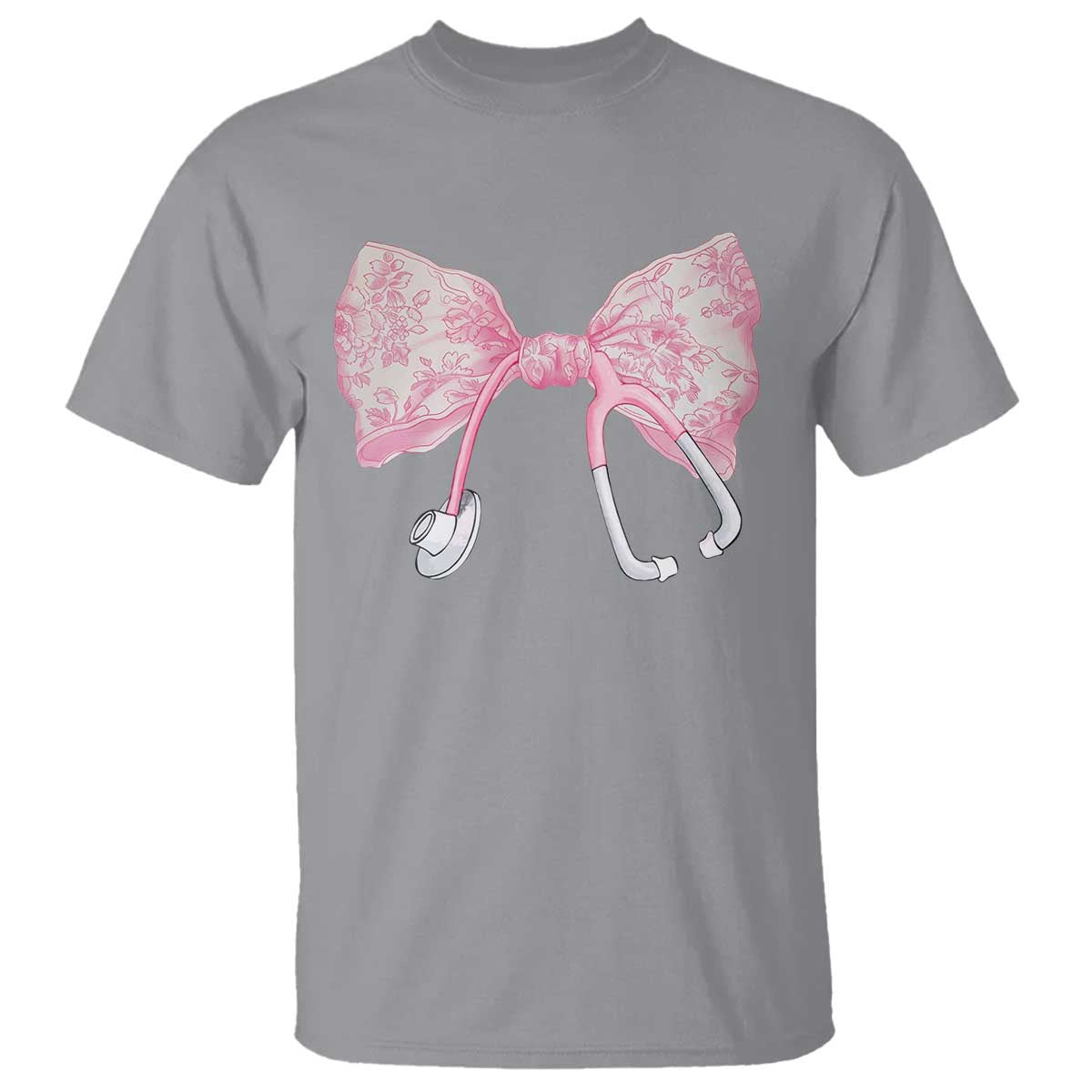 Pink Coquette Nurse T Shirt Toile de Jouy Stethoscope Bow - Wonder Print Shop