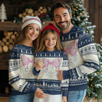 Pink Coquette Nurse Ugly Christmas Sweater Toile de Jouy Stethoscope Bow - Wonder Print Shop