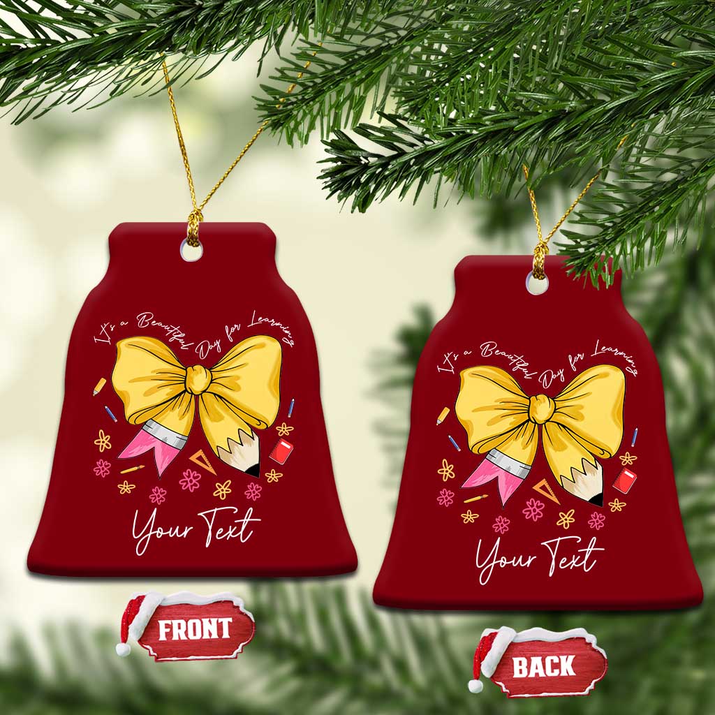 Personalized Teacher Coquette Bow Ceramic Ornament Custom Name Cute Teacher Appreciation Gift - Wonder Print Shop
