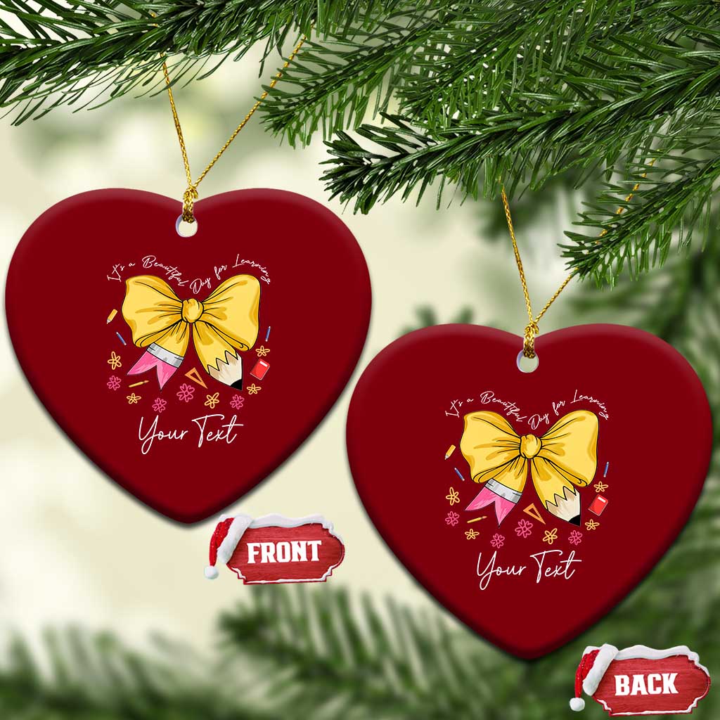 Personalized Teacher Coquette Bow Ceramic Ornament Custom Name Cute Teacher Appreciation Gift - Wonder Print Shop