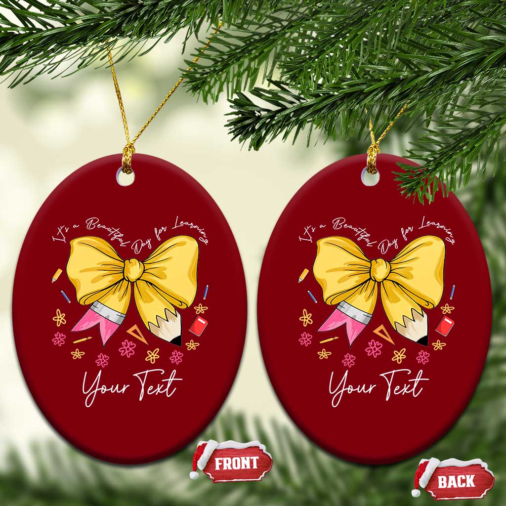 Personalized Teacher Coquette Bow Ceramic Ornament Custom Name Cute Teacher Appreciation Gift - Wonder Print Shop