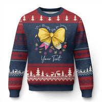 Personalized Teacher Coquette Bow Ugly Christmas Sweater Custom Name Cute Teacher Appreciation Gift - Wonder Print Shop