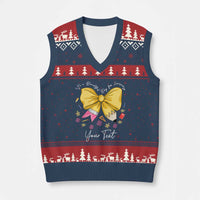 Personalized Teacher Coquette Bow V-Neck Knit Sweater Vest Custom Name Cute Teacher Appreciation Gift - Wonder Print Shop