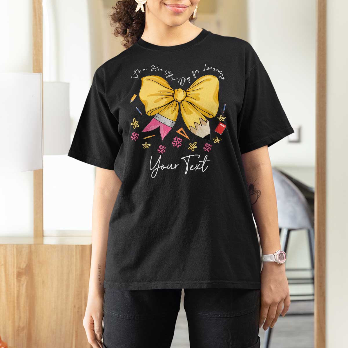 Personalized Teacher Coquette Bow T Shirt For Women Custom Name Cute Teacher Appreciation Gift - Wonder Print Shop