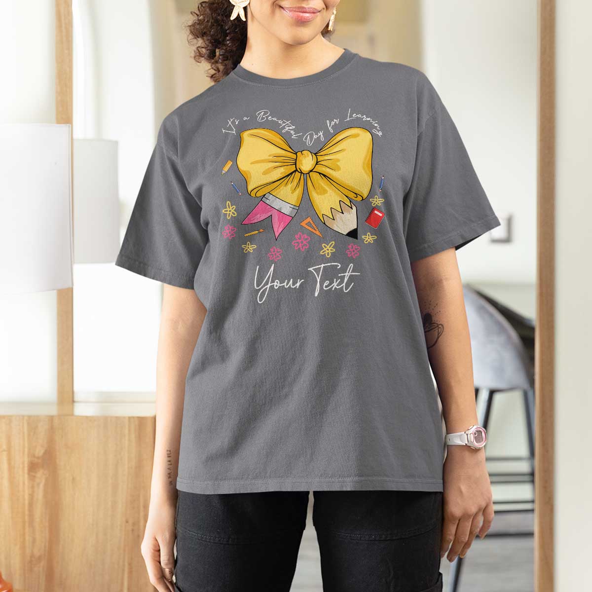 Personalized Teacher Coquette Bow T Shirt For Women Custom Name Cute Teacher Appreciation Gift - Wonder Print Shop