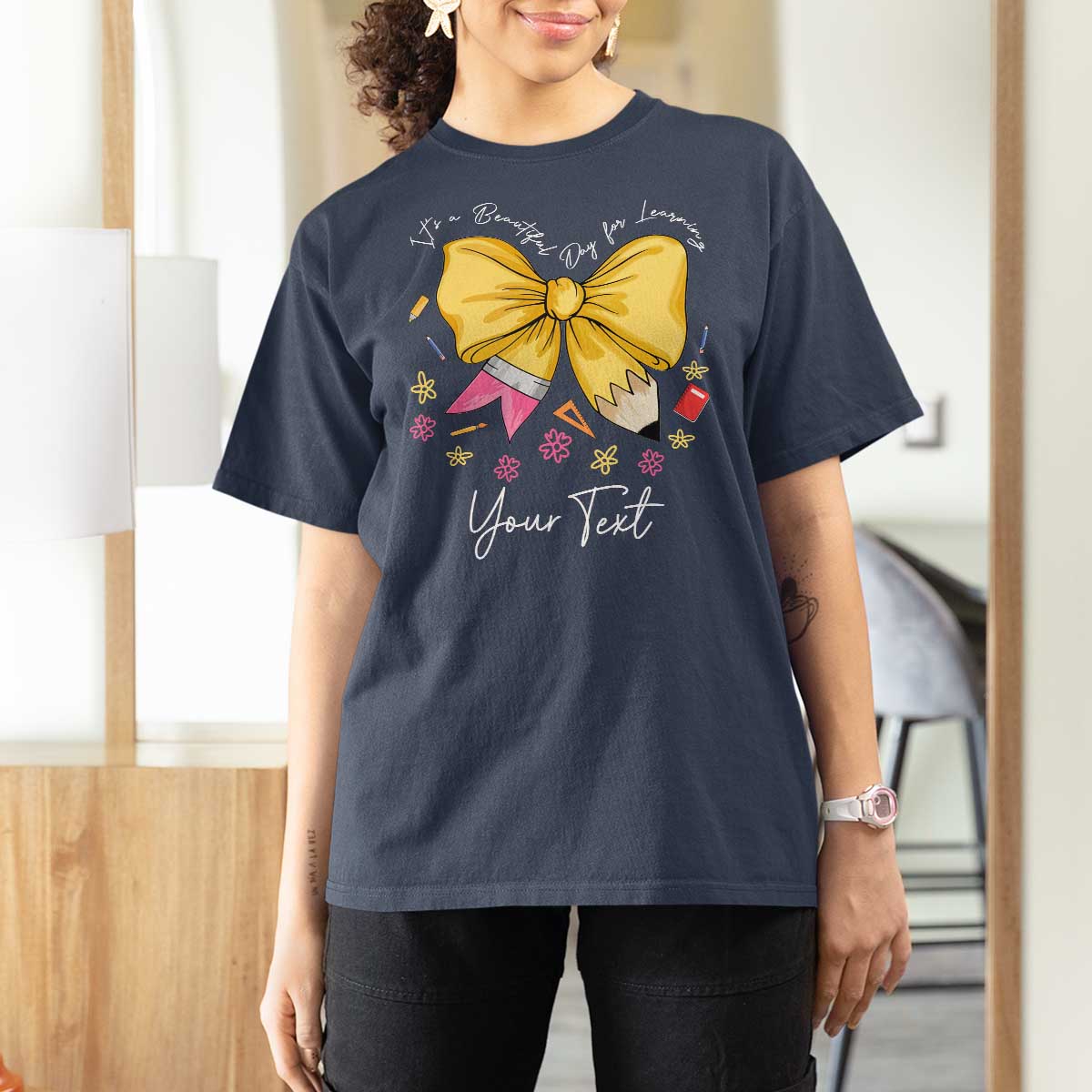 Personalized Teacher Coquette Bow T Shirt For Women Custom Name Cute Teacher Appreciation Gift - Wonder Print Shop