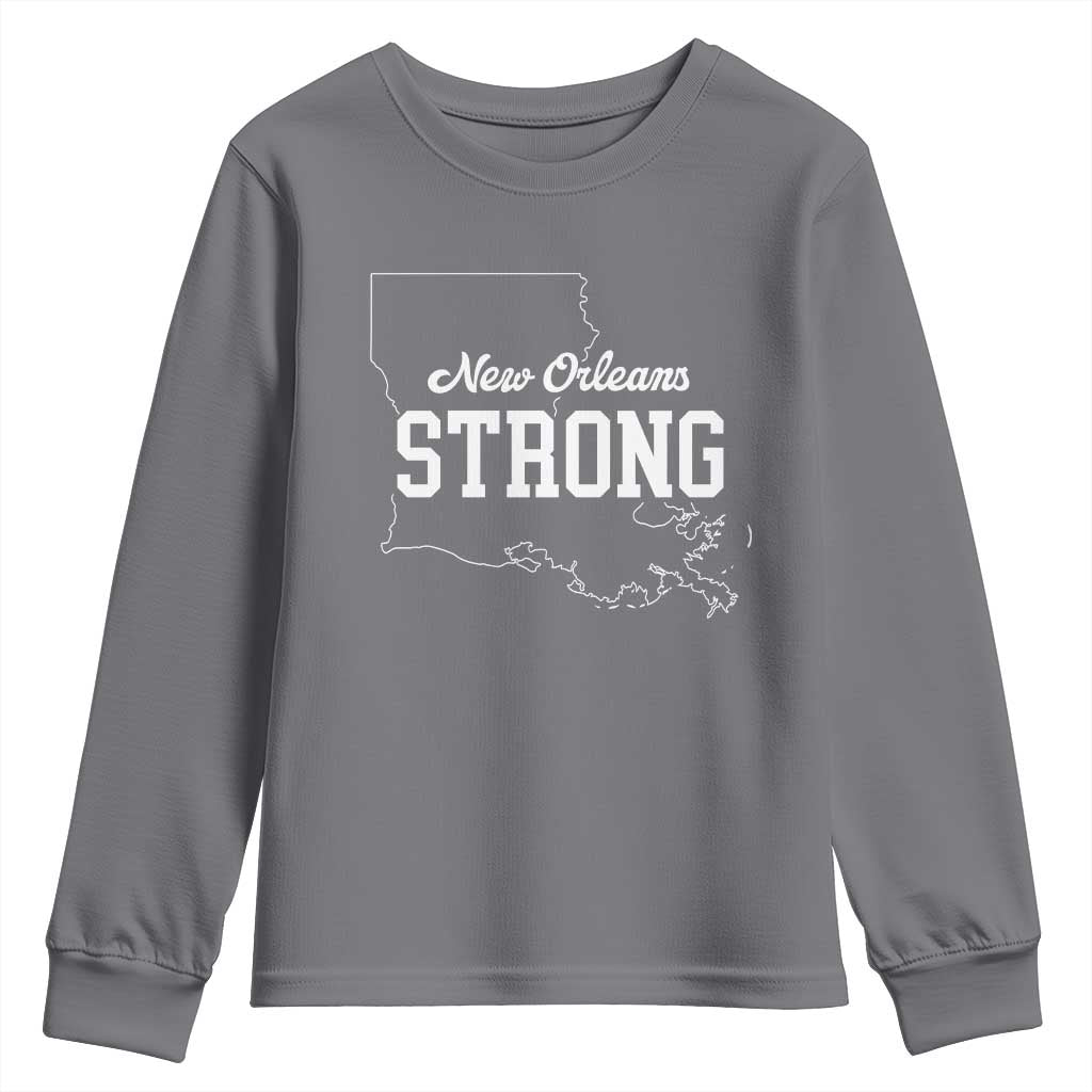 Nola Strong Youth Sweatshirt Support Louisiana 2025 New Orleans Map