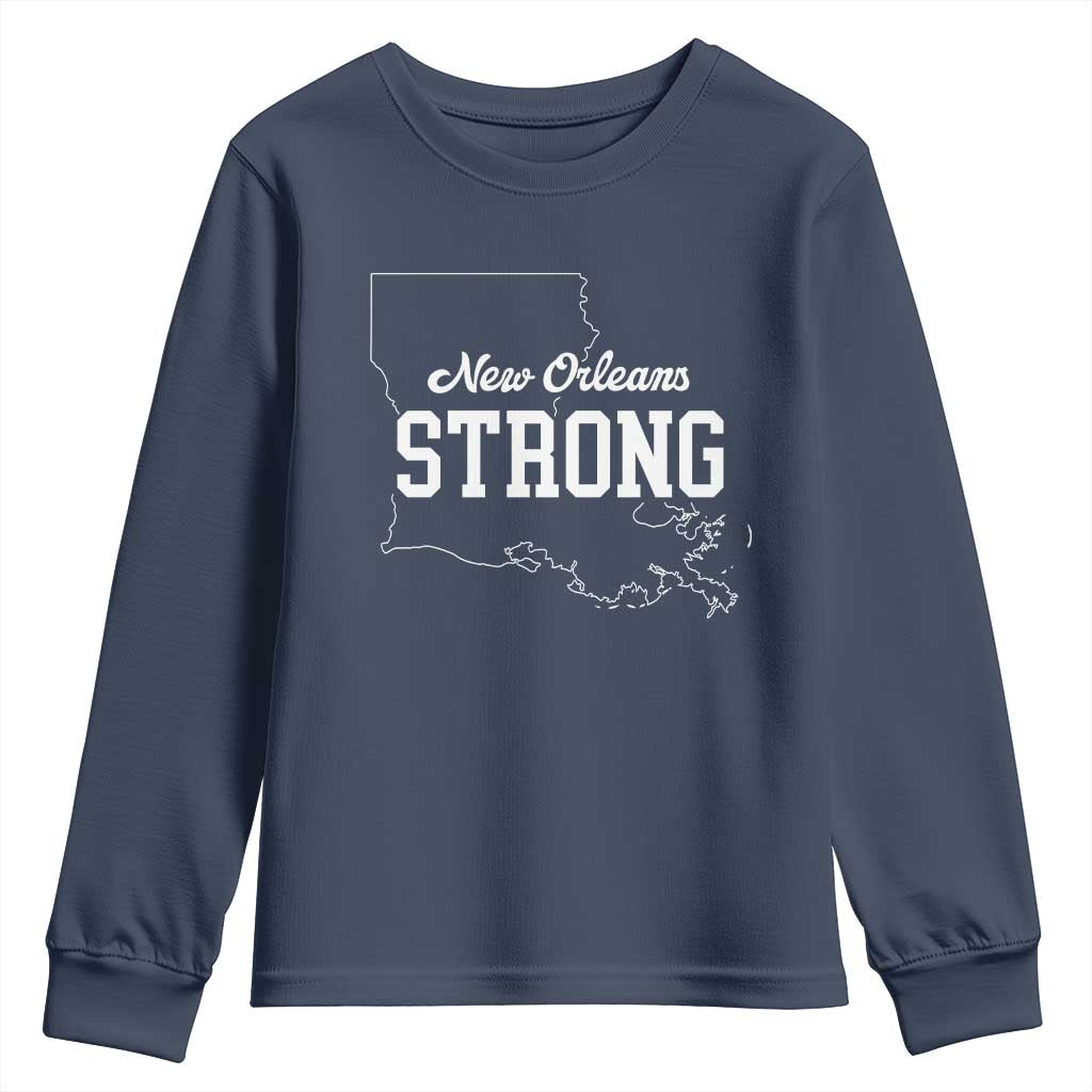 Nola Strong Youth Sweatshirt Support Louisiana 2025 New Orleans Map