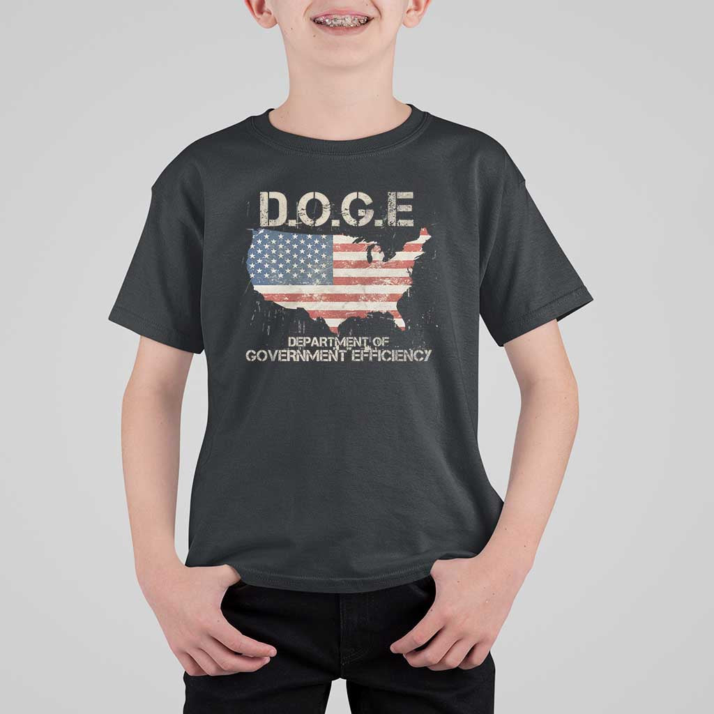 D.O.G.E. DOGE Department of Government Efficiency T Shirt For Kid American Flag US Map