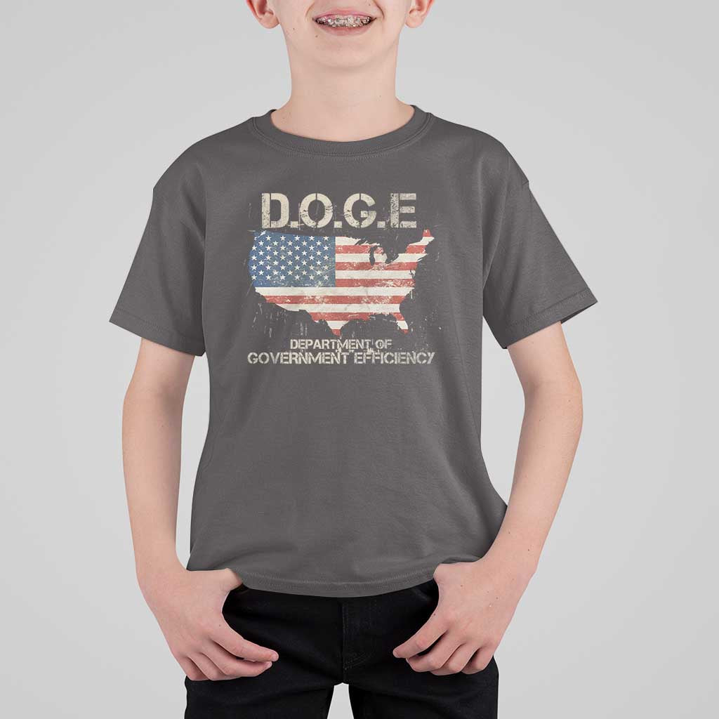 D.O.G.E. DOGE Department of Government Efficiency T Shirt For Kid American Flag US Map