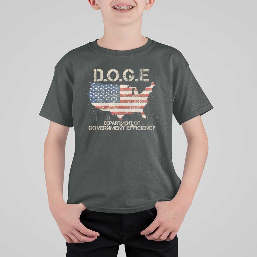 D.O.G.E. DOGE Department of Government Efficiency T Shirt For Kid American Flag US Map