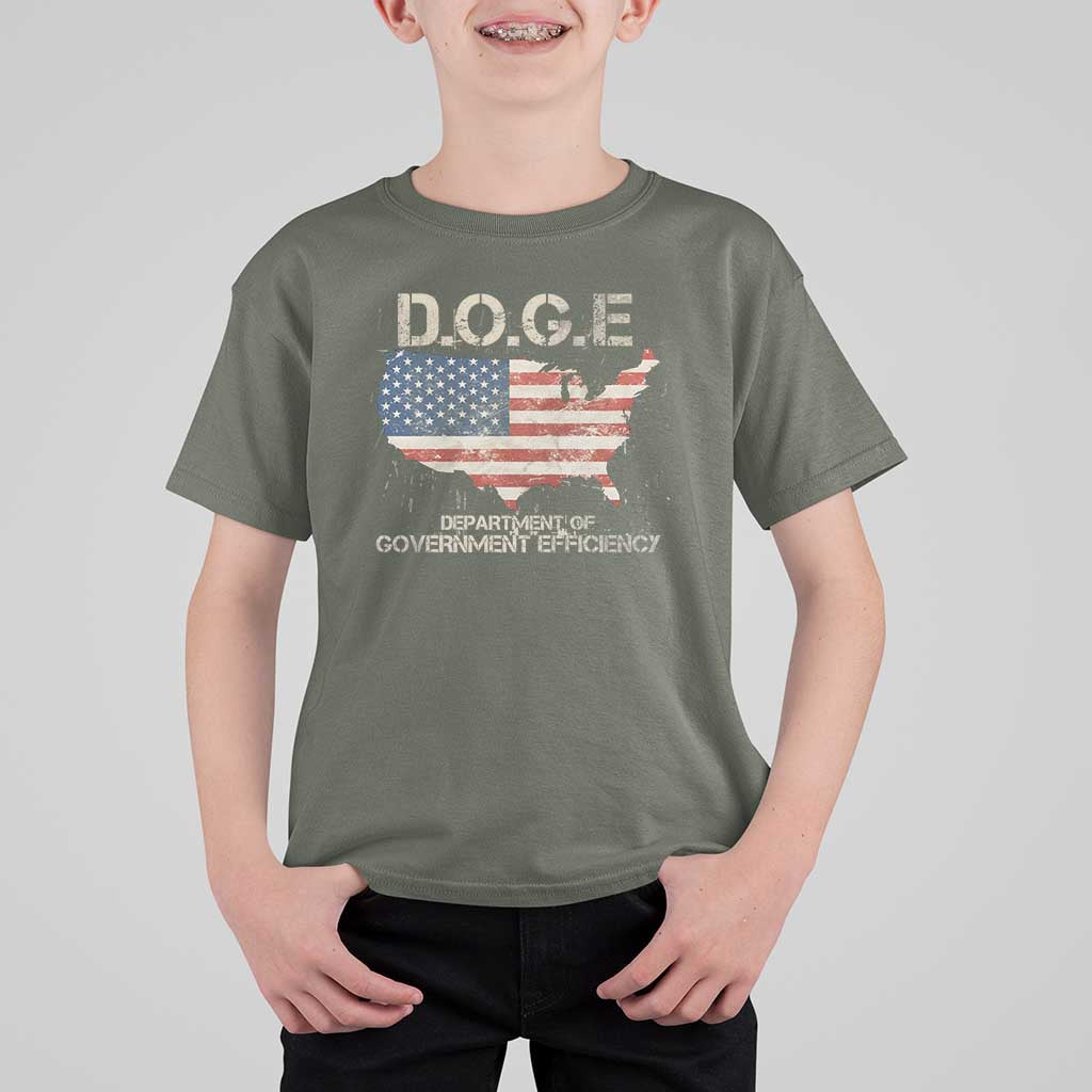 D.O.G.E. DOGE Department of Government Efficiency T Shirt For Kid American Flag US Map
