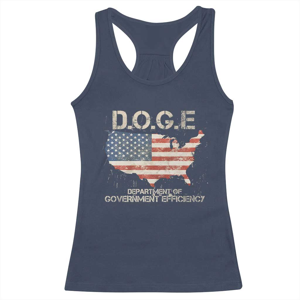 D.O.G.E. DOGE Department of Government Efficiency Racerback Tank Top American Flag US Map