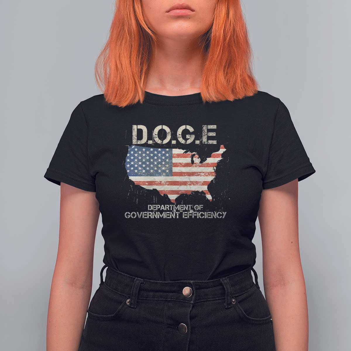 D.O.G.E. DOGE Department of Government Efficiency T Shirt For Women American Flag US Map