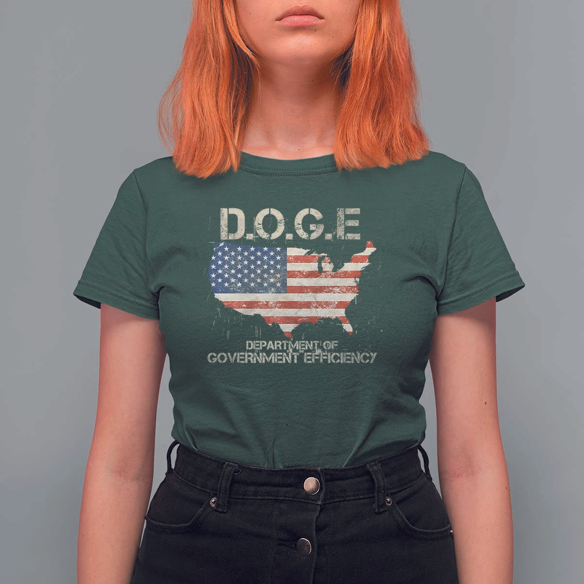 D.O.G.E. DOGE Department of Government Efficiency T Shirt For Women American Flag US Map