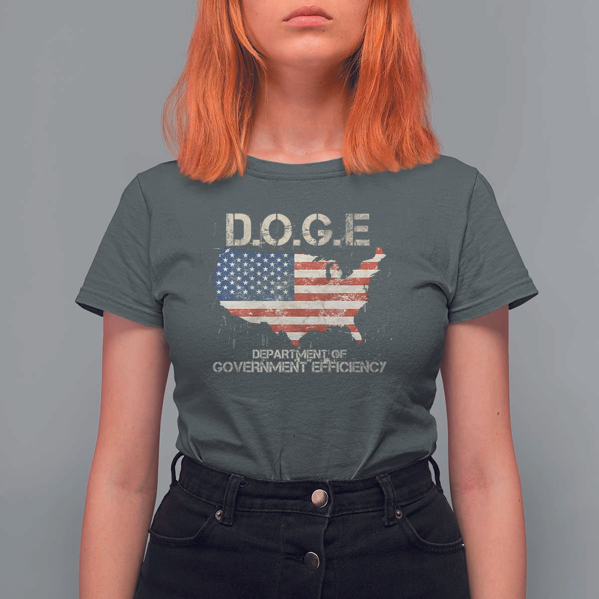 D.O.G.E. DOGE Department of Government Efficiency T Shirt For Women American Flag US Map