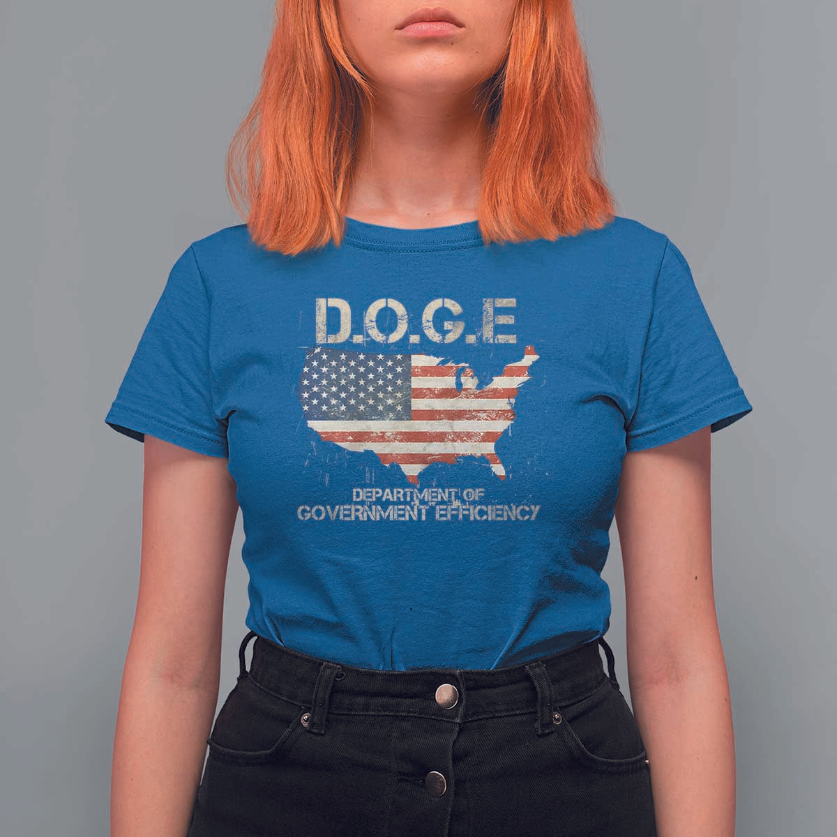 D.O.G.E. DOGE Department of Government Efficiency T Shirt For Women American Flag US Map