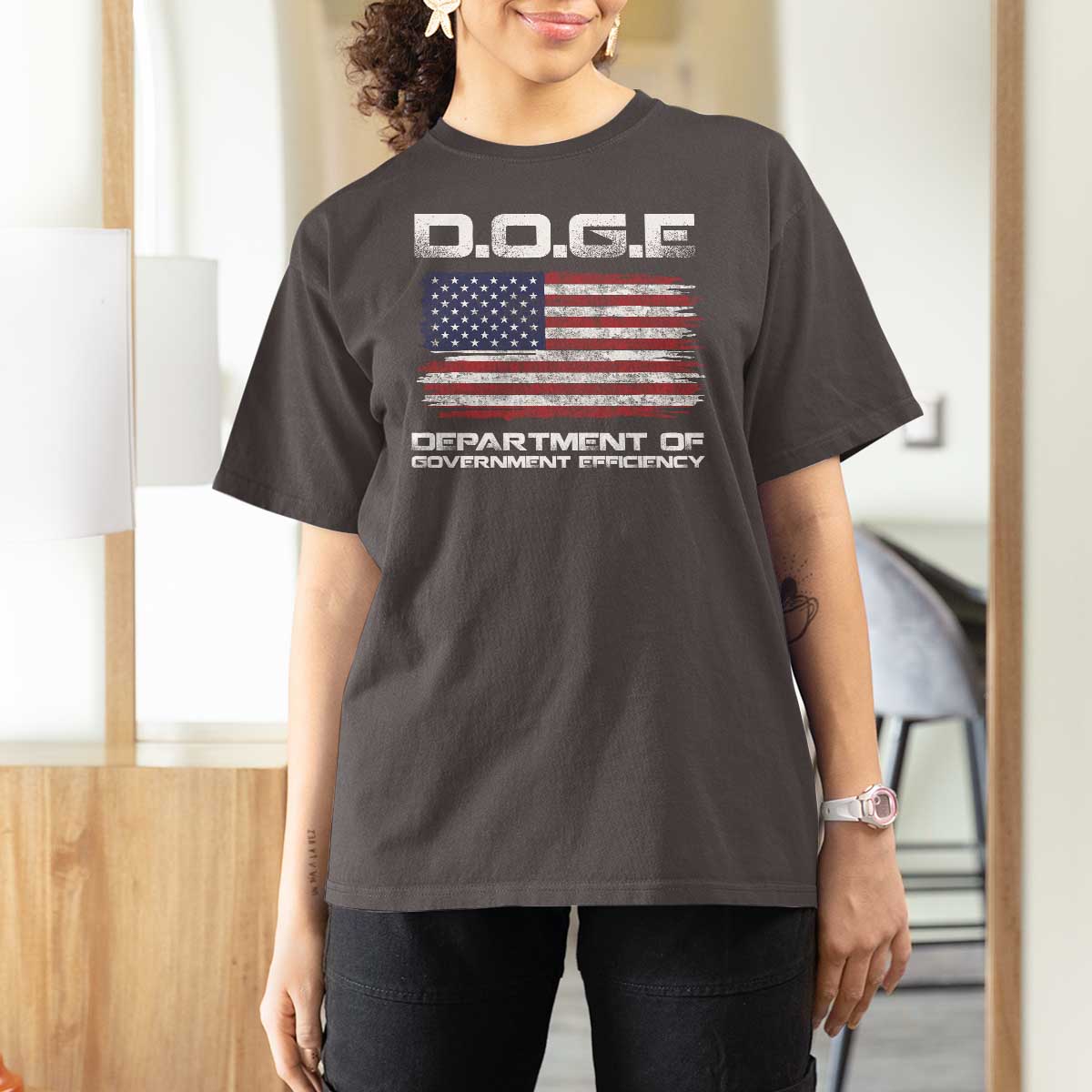 DOGE Department of Government Efficiency US Flag T Shirt For Women