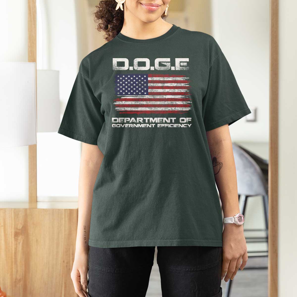 DOGE Department of Government Efficiency US Flag T Shirt For Women