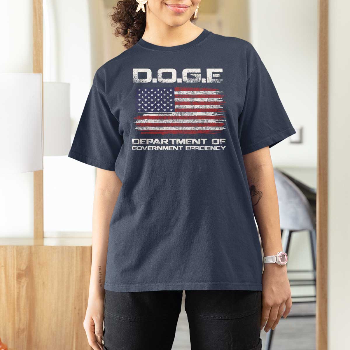 DOGE Department of Government Efficiency US Flag T Shirt For Women