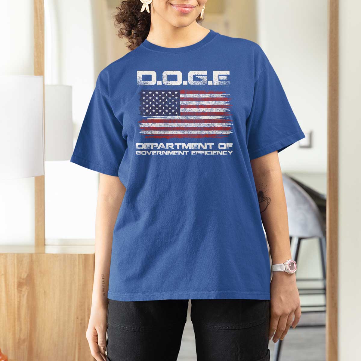 DOGE Department of Government Efficiency US Flag T Shirt For Women