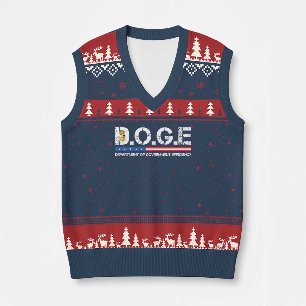 DOGE Department of Government Efficiency V-Neck Knit Sweater Vest - Wonder Print Shop