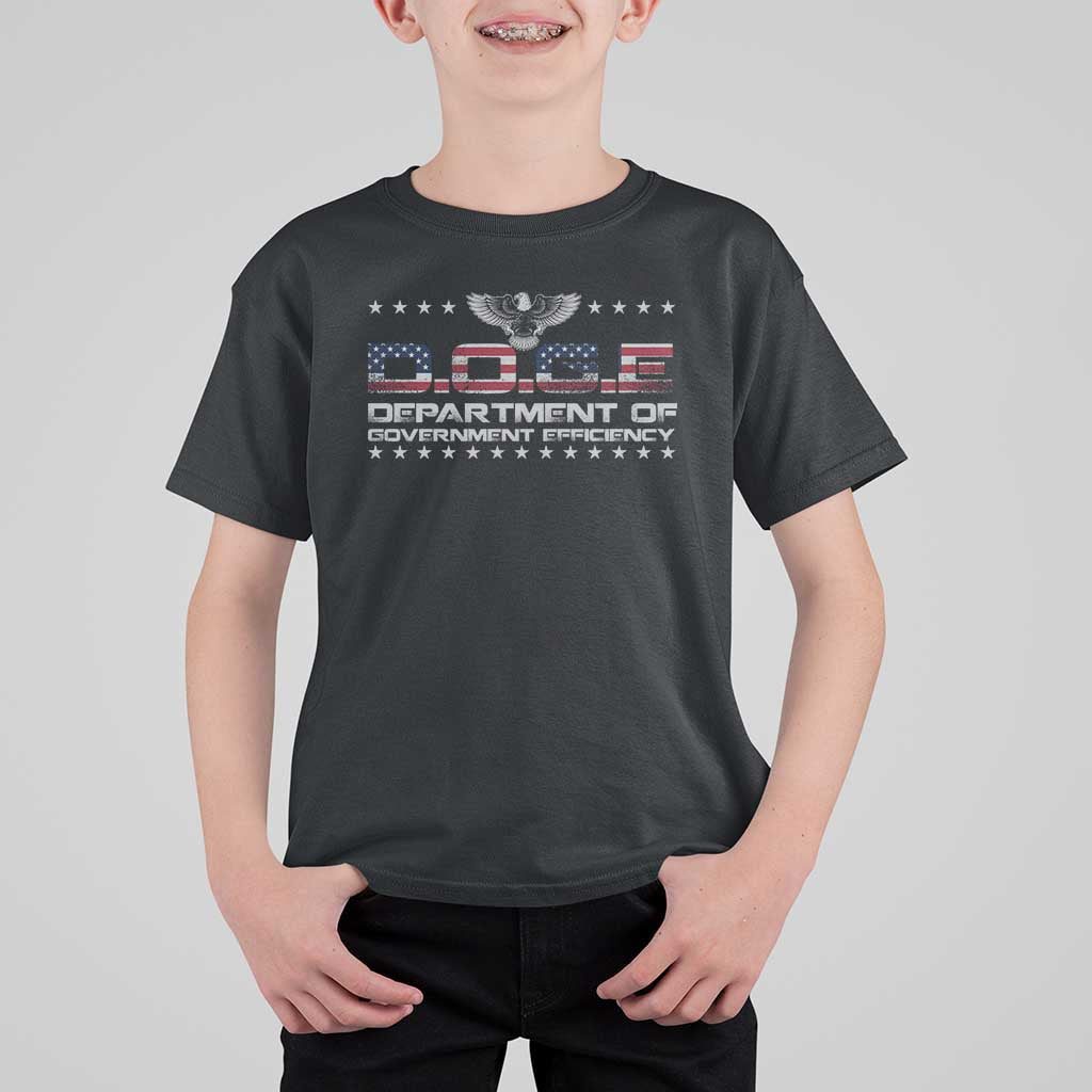 D.O.G.E. DOGE Department of Government Efficiency T Shirt For Kid American Flag Eagle