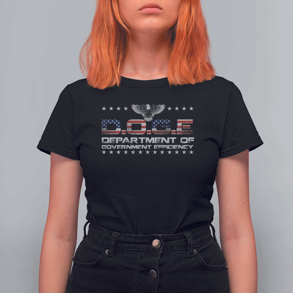 D.O.G.E. DOGE Department of Government Efficiency T Shirt For Women American Flag Eagle