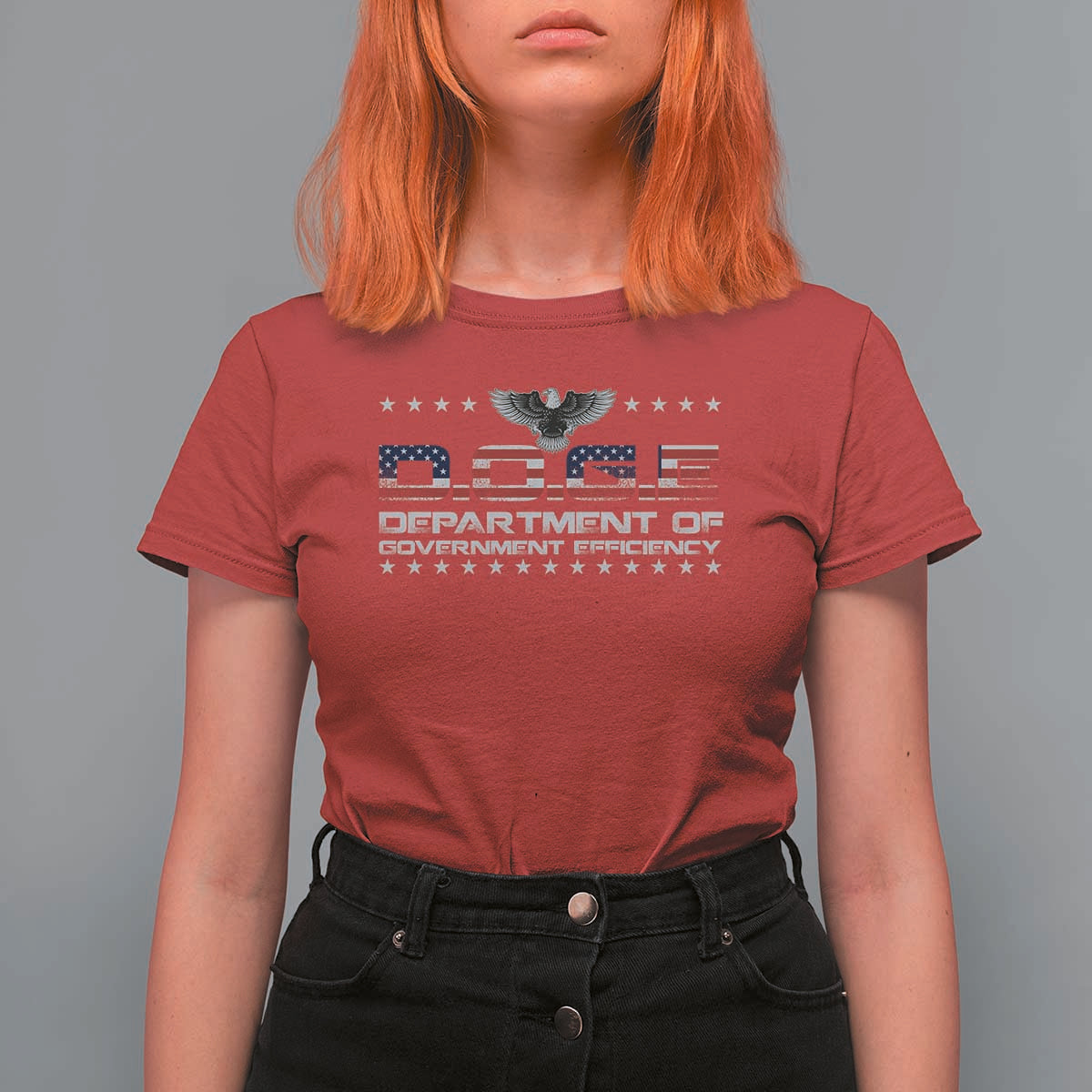 D.O.G.E. DOGE Department of Government Efficiency T Shirt For Women American Flag Eagle