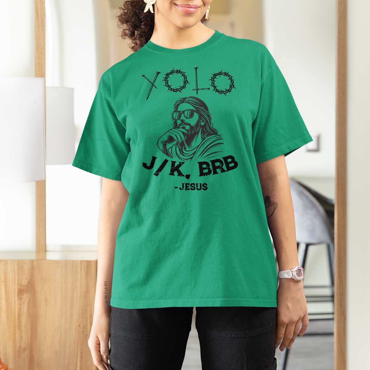 Yolo Jk BRB Jesus T Shirt For Women Funny Easter Day Ressurection Christians - Wonder Print Shop