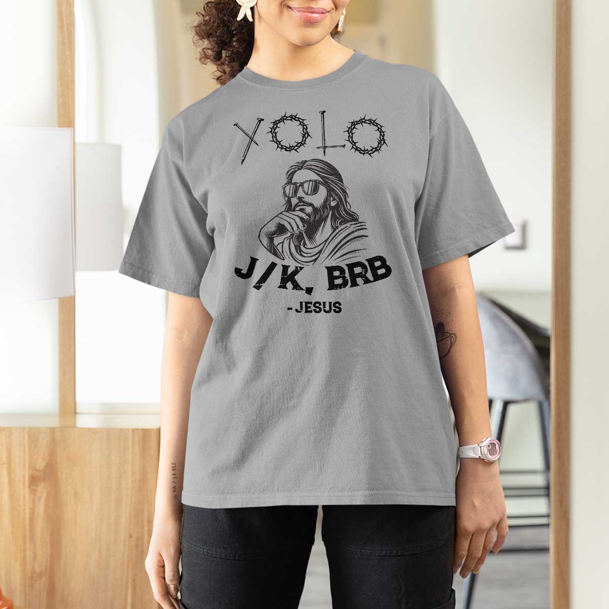 Yolo Jk BRB Jesus T Shirt For Women Funny Easter Day Ressurection Christians - Wonder Print Shop