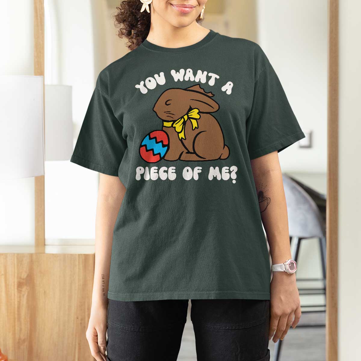 Funny Easter Bunny T Shirt For Women Chocolate Rabbit You Want Piece Of Me