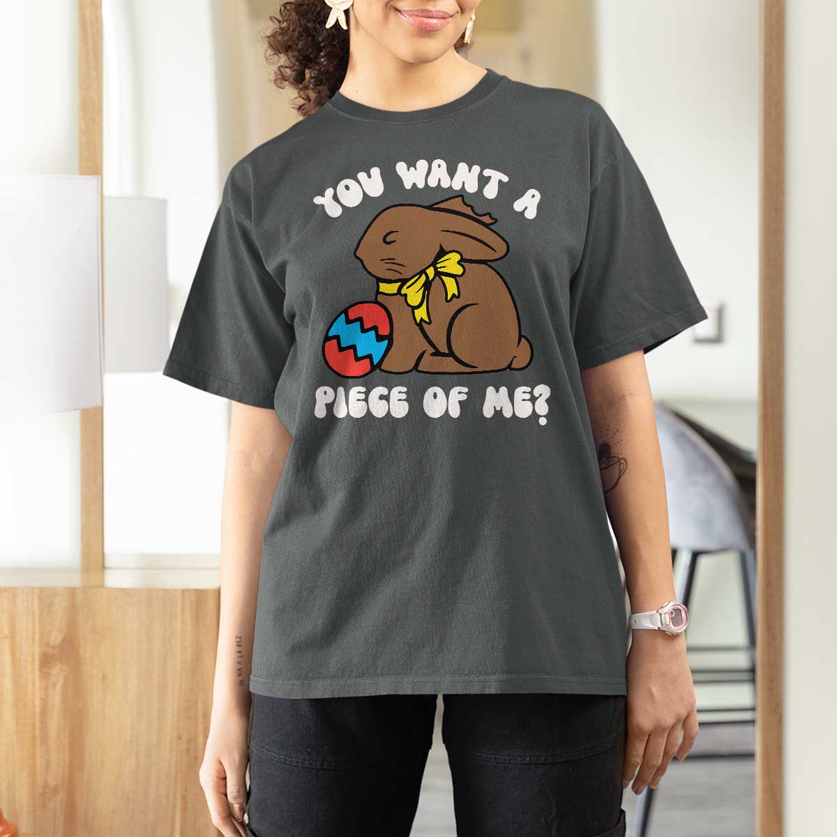 Funny Easter Bunny T Shirt For Women Chocolate Rabbit You Want Piece Of Me