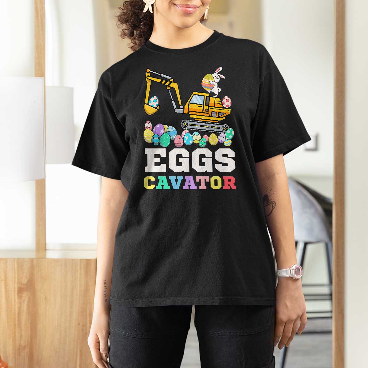 Easter Eggs-Cavator T Shirt For Women Bunny Excavator
