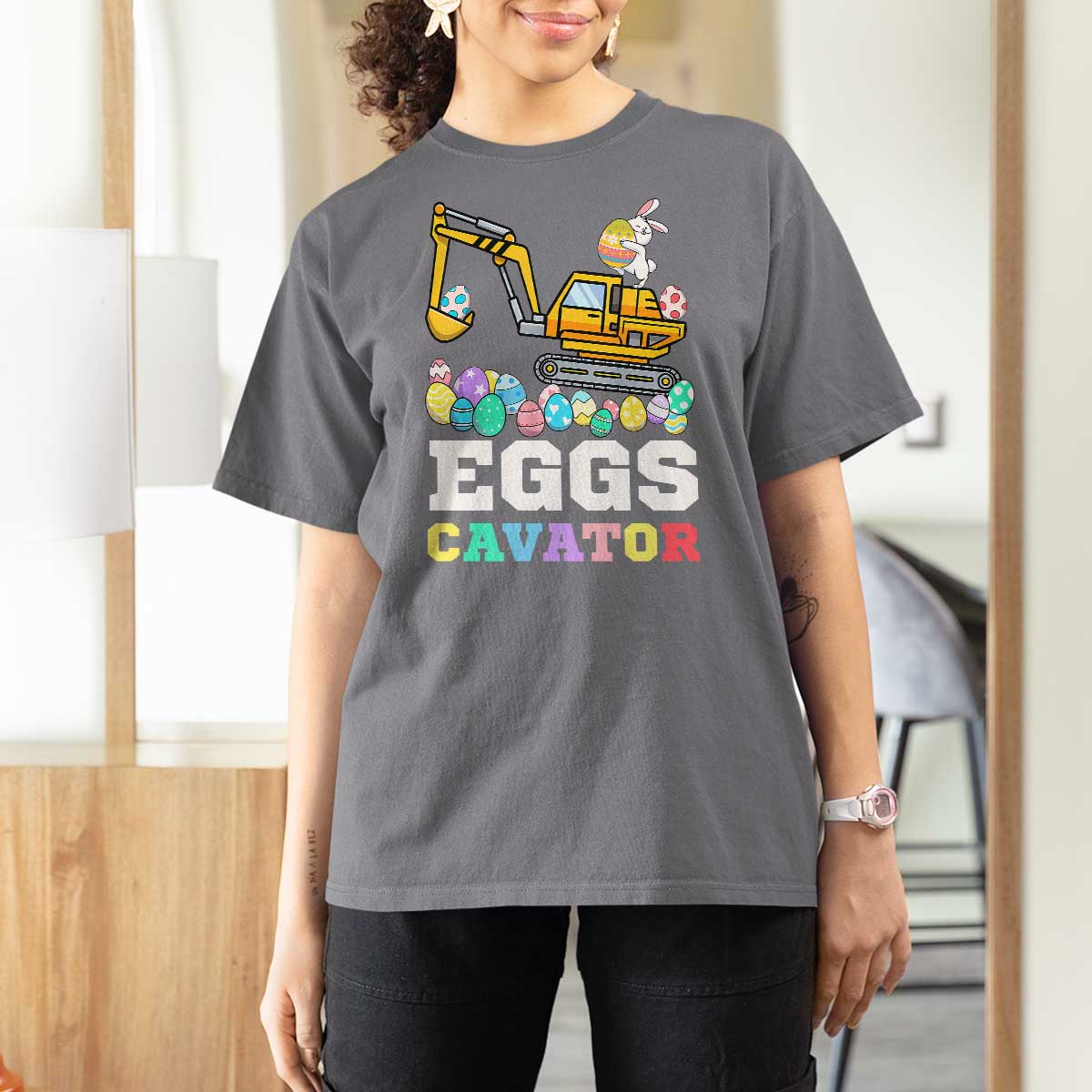Easter Eggs-Cavator T Shirt For Women Bunny Excavator
