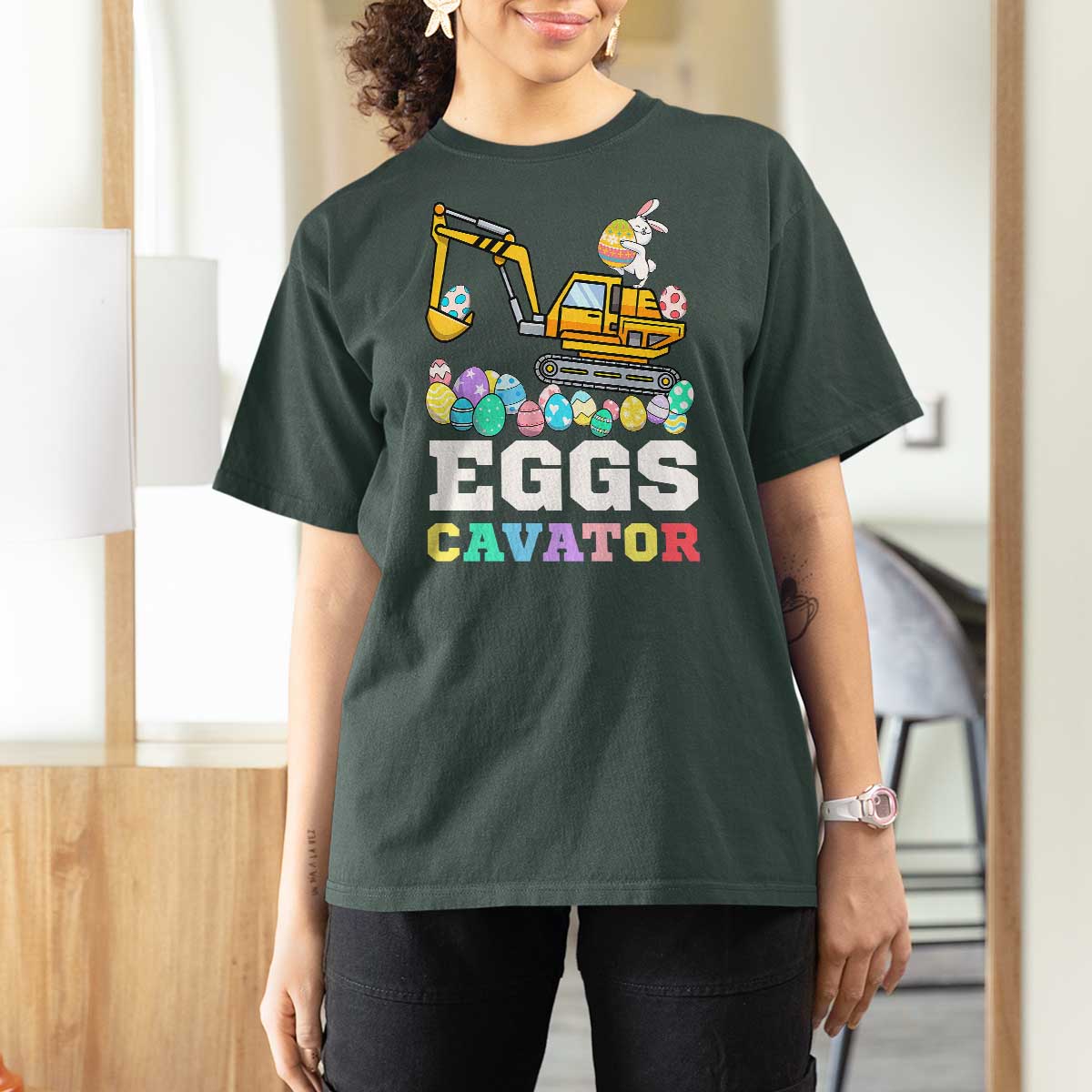 Easter Eggs-Cavator T Shirt For Women Bunny Excavator