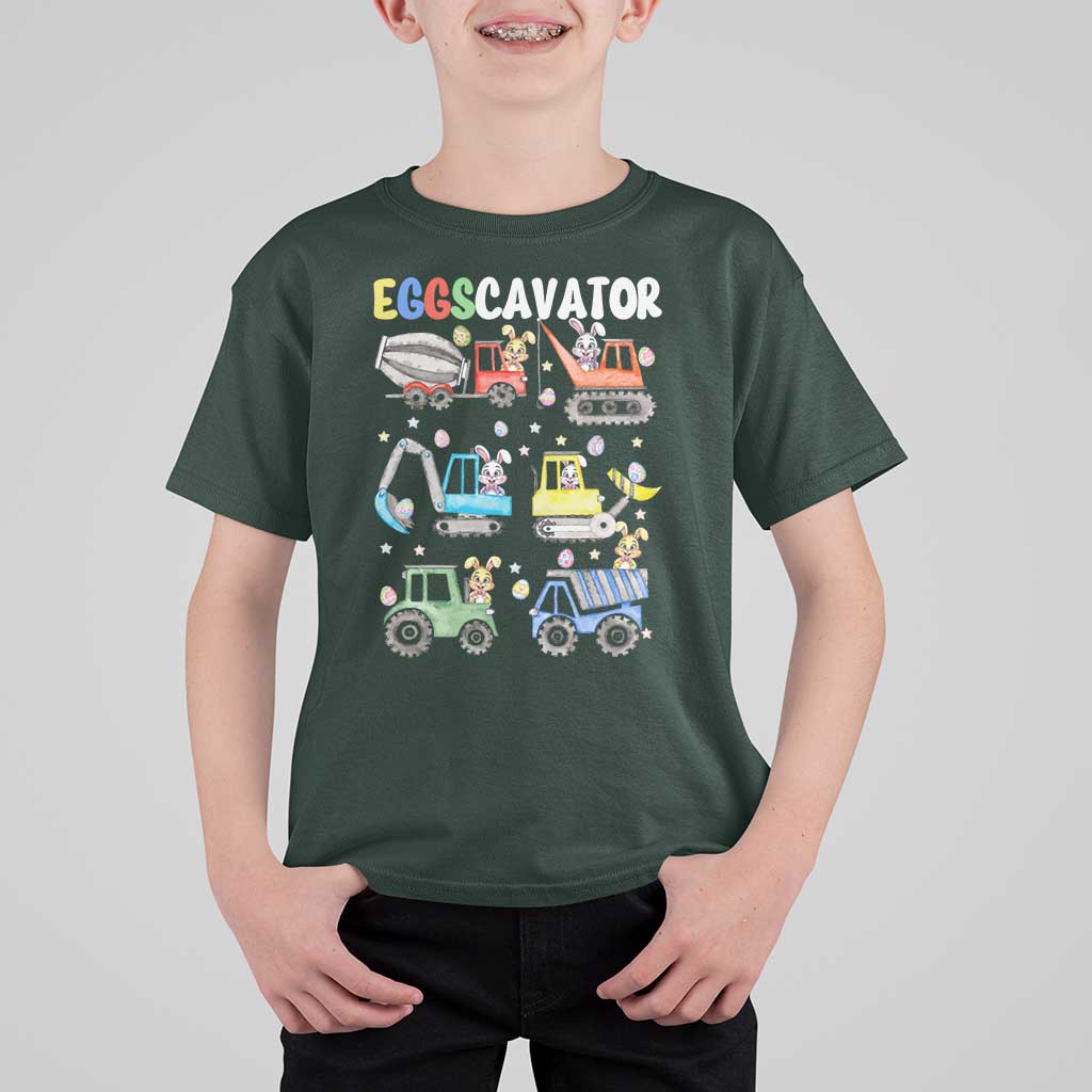 Easter Eggs-Cavator T Shirt For Kid Bunny Excavator Construction Trucks
