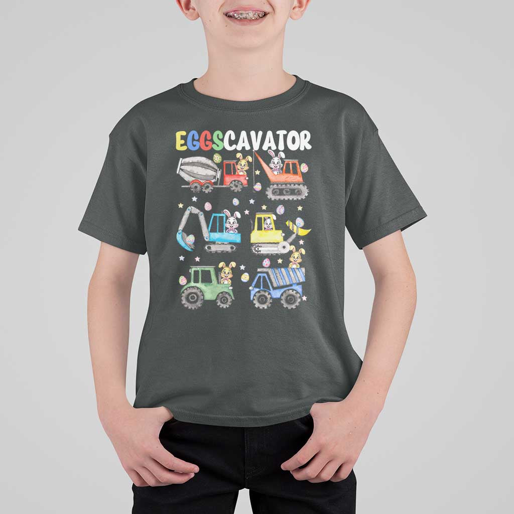 Easter Eggs-Cavator T Shirt For Kid Bunny Excavator Construction Trucks