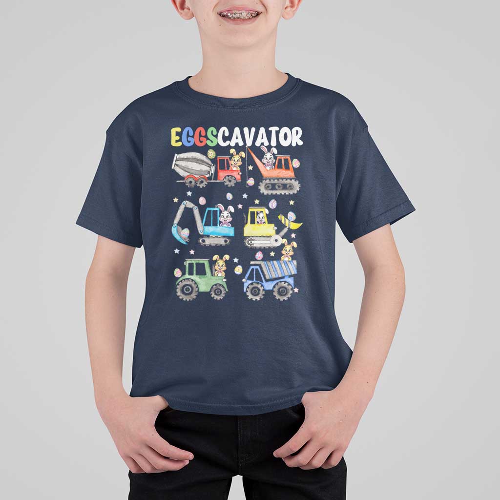 Easter Eggs-Cavator T Shirt For Kid Bunny Excavator Construction Trucks