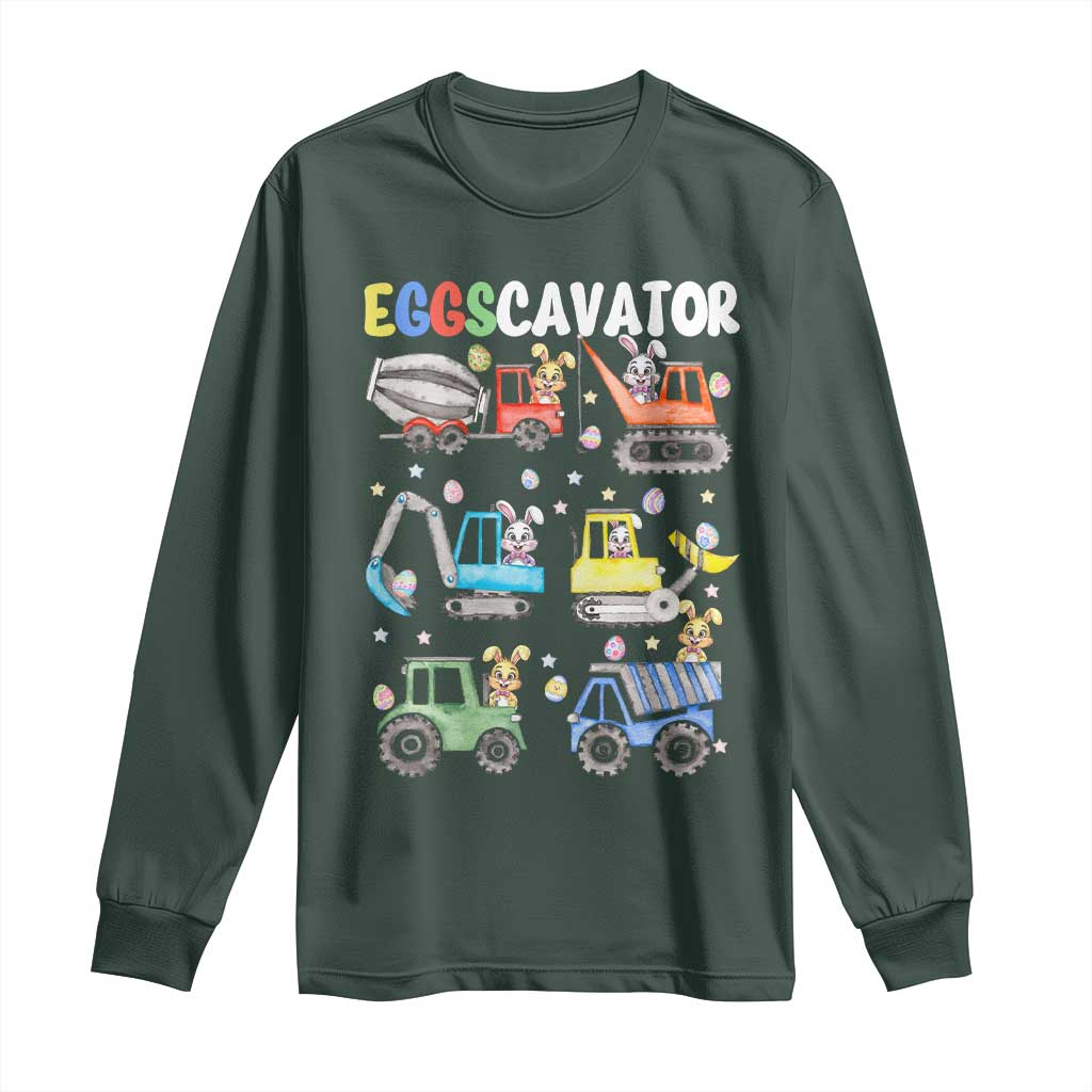 Easter Eggs-Cavator Long Sleeve Shirt Bunny Excavator Construction Trucks