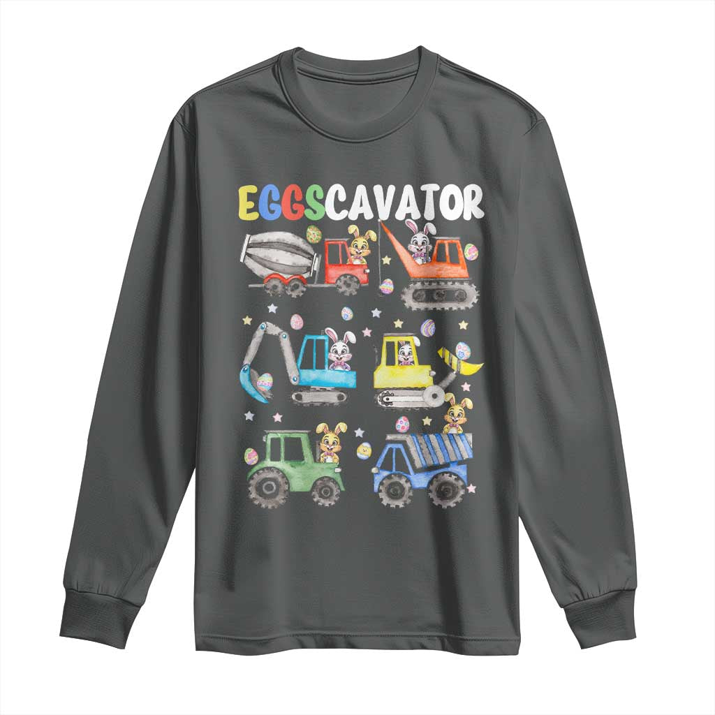Easter Eggs-Cavator Long Sleeve Shirt Bunny Excavator Construction Trucks