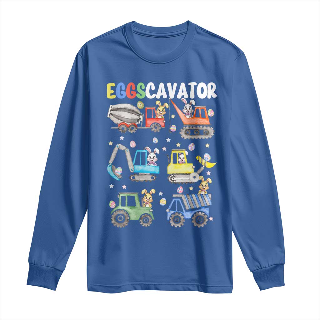 Easter Eggs-Cavator Long Sleeve Shirt Bunny Excavator Construction Trucks